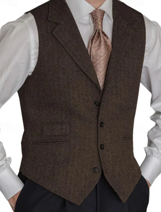 OUKU Men's Vest Gilet Vacation Business Daily Date Fashion Casual Spring & Fall Buttons Pocket Polyester Comfortable Plain Single Breasted One-button Lapel Regular Fit Black Red Burgundy Navy Blue Vest