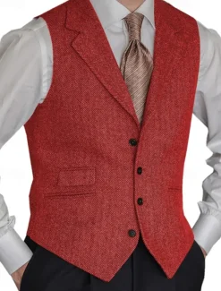 OUKU Men's Vest Gilet Vacation Business Daily Date Fashion Casual Spring & Fall Buttons Pocket Polyester Comfortable Plain Single Breasted One-button Lapel Regular Fit Black Red Burgundy Navy Blue Vest