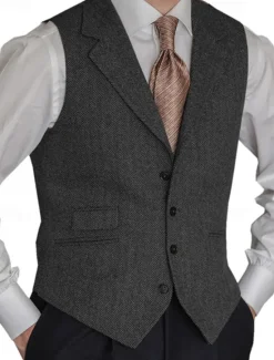 OUKU Men's Vest Gilet Vacation Business Daily Date Fashion Casual Spring & Fall Buttons Pocket Polyester Comfortable Plain Single Breasted One-button Lapel Regular Fit Black Red Burgundy Navy Blue Vest