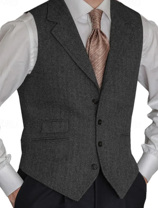 OUKU Men's Vest Gilet Vacation Business Daily Date Fashion Casual Spring & Fall Buttons Pocket Polyester Comfortable Plain Single Breasted One-button Lapel Regular Fit Black Red Burgundy Navy Blue Vest