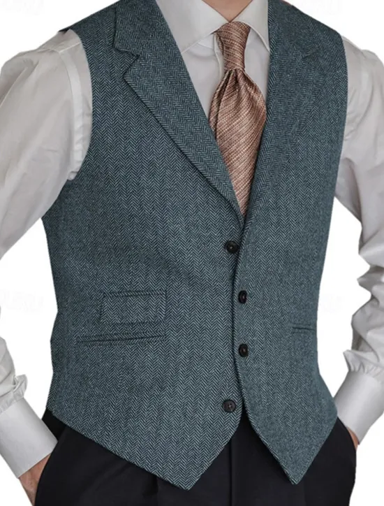 OUKU Men's Vest Gilet Vacation Business Daily Date Fashion Casual Spring & Fall Buttons Pocket Polyester Comfortable Plain Single Breasted One-button Lapel Regular Fit Black Red Burgundy Navy Blue Vest