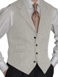 OUKU Men's Vest Gilet Vacation Business Daily Date Fashion Casual Spring & Fall Buttons Pocket Polyester Comfortable Plain Single Breasted One-button Lapel Regular Fit Black Red Burgundy Navy Blue Vest