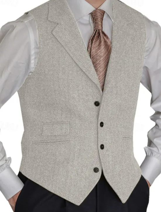 OUKU Men's Vest Gilet Vacation Business Daily Date Fashion Casual Spring & Fall Buttons Pocket Polyester Comfortable Plain Single Breasted One-button Lapel Regular Fit Black Red Burgundy Navy Blue Vest