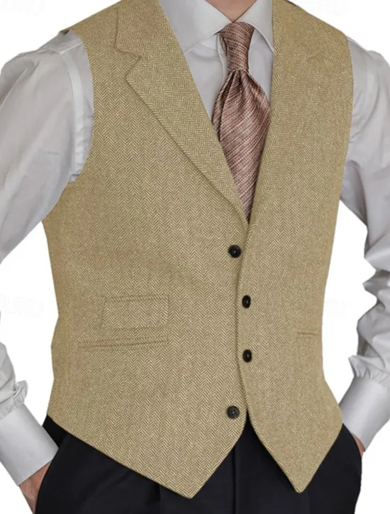OUKU Men's Vest Gilet Vacation Business Daily Date Fashion Casual Spring & Fall Buttons Pocket Polyester Comfortable Plain Single Breasted One-button Lapel Regular Fit Black Red Burgundy Navy Blue Vest