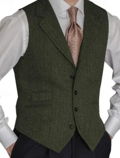 OUKU Men's Vest Gilet Vacation Business Daily Date Fashion Casual Spring & Fall Buttons Pocket Polyester Comfortable Plain Single Breasted One-button Lapel Regular Fit Black Red Burgundy Navy Blue Vest