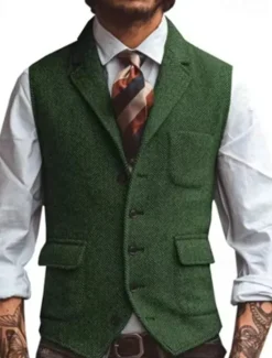 Sale OUKU Men's Vest Gilet Vacation Daily Date Fashion Casual Spring & Fall Buttons Pocket Polyester Comfortable Plain Single Breasted One-button Lapel Regular Fit Silver Dark Brown Black Champagne Vest