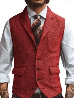 Sale OUKU Men's Vest Gilet Vacation Daily Date Fashion Casual Spring & Fall Buttons Pocket Polyester Comfortable Plain Single Breasted One-button Lapel Regular Fit Silver Dark Brown Black Champagne Vest