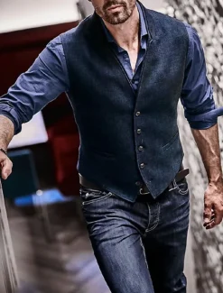New OUKU Men's Vest Gilet Wedding Event / Party Daily Fashion Business Spring & Summer Button Polyester Comfortable Plain Single Breasted One-button V Neck Regular Fit Vest Navy Blue