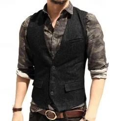 Clearance OUKU Men's Vest Gilet Wedding Event / Party Daily Fashion Business Spring & Summer Button Pocket Polyester Comfortable Solid Color Single Breasted One-button V Neck Regular Fit Silver Dark Brown Black