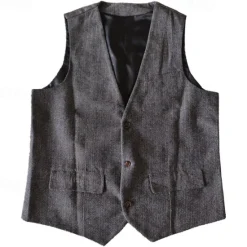 Clearance OUKU Men's Vest Gilet Wedding Event / Party Daily Fashion Business Spring & Summer Button Pocket Polyester Comfortable Solid Color Single Breasted One-button V Neck Regular Fit Silver Dark Brown Black
