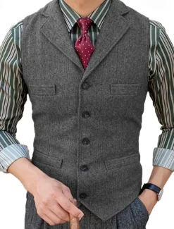 Outlet OUKU Men's Vest Gilet Wedding Event / Party Daily Fashion Business Spring & Fall Button Pocket Polyester Comfortable Plain Single Breasted One-button Lapel Regular Fit Black Dark Gray Vest