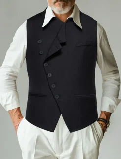 OUKU Men's Vest Gilet Wedding Event / Party Daily Fashion Business Spring & Summer Button Pocket Polyester Comfortable Plain Single Breasted One-button Lapel Regular Fit Black Gray Vest