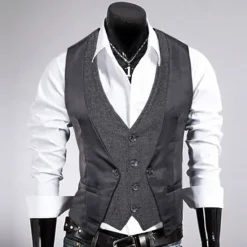 Sale OUKU Men's Vest Gilet Wedding Event / Party Daily Fashion Business Spring & Fall Patchwork Button 2 in 1 Polyester Comfortable Color Block Single Breasted One-button V Neck Regular Fit Black Navy Blue
