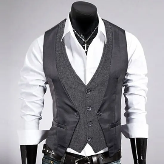 Sale OUKU Men's Vest Gilet Wedding Event / Party Daily Fashion Business Spring & Fall Patchwork Button 2 in 1 Polyester Comfortable Color Block Single Breasted One-button V Neck Regular Fit Black Navy Blue