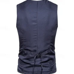 Sale OUKU Men's Vest Gilet Wedding Event / Party Daily Fashion Business Spring & Fall Patchwork Button 2 in 1 Polyester Comfortable Color Block Single Breasted One-button V Neck Regular Fit Black Navy Blue