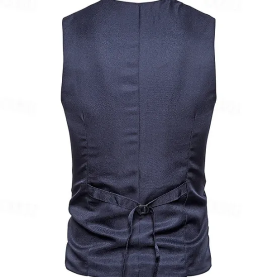 Sale OUKU Men's Vest Gilet Wedding Event / Party Daily Fashion Business Spring & Fall Patchwork Button 2 in 1 Polyester Comfortable Color Block Single Breasted One-button V Neck Regular Fit Black Navy Blue