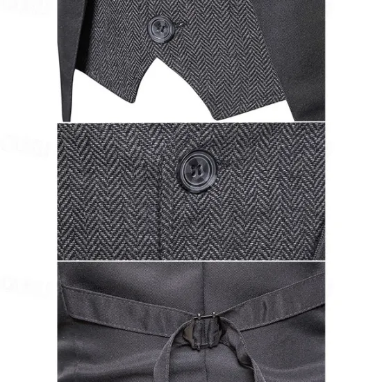 Sale OUKU Men's Vest Gilet Wedding Event / Party Daily Fashion Business Spring & Fall Patchwork Button 2 in 1 Polyester Comfortable Color Block Single Breasted One-button V Neck Regular Fit Black Navy Blue