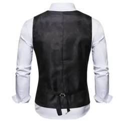 Sale OUKU Men's Vest Gilet Wedding Party Bar Stylish Comfortable Summer Spring Pocket Polyester Breathable Floral Single Breasted V Neck Regular Fit Silver Black Dark Navy Gold Vest