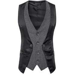 Clearance OUKU Men's Vest Leather Vest Daily Wear Vacation Going out Fashion Basic Spring & Fall Button Polyester Faux Leather Comfortable Color Block Single Breasted V Neck Regular Fit Dark-Gray Black Dark Navy