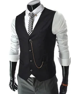 Outlet OUKU Men's Vest Suit Vest Gilet Wedding Business Causal Casual 1920s Smart Casual Polyester Solid Colored Single Breasted Shirt Collar Slim Black Red Light Grey Vest