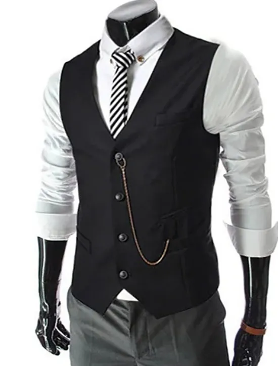 Outlet OUKU Men's Vest Suit Vest Gilet Wedding Business Causal Casual 1920s Smart Casual Polyester Solid Colored Single Breasted Shirt Collar Slim Black Red Light Grey Vest