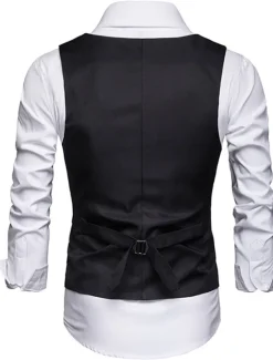 Outlet OUKU Men's Vest Suit Vest Gilet Wedding Business Causal Casual 1920s Smart Casual Polyester Solid Colored Single Breasted Shirt Collar Slim Black Red Light Grey Vest