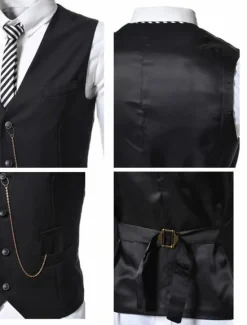 Outlet OUKU Men's Vest Suit Vest Gilet Wedding Business Causal Casual 1920s Smart Casual Polyester Solid Colored Single Breasted Shirt Collar Slim Black Red Light Grey Vest