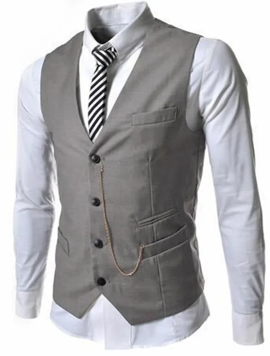 Outlet OUKU Men's Vest Suit Vest Gilet Wedding Business Causal Casual 1920s Smart Casual Polyester Solid Colored Single Breasted Shirt Collar Slim Black Red Light Grey Vest