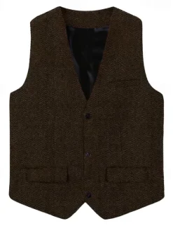 Discount OUKU Men's Vest Suit Vest Waistcoat Wedding Party Evening Wear Festival Vintage Casual Cotton Blend Solid Colored Single Breasted One-button V Neck Slim Black Wine Red Navy Blue Vest