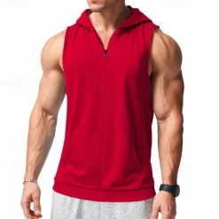 Sale OUKU Men's Vest Top Vest Undershirt Sleeveless Hooded Summer Plain Fashion Designer Basic Classic Vacation Street Going out Black Red Light Grey Top Tee for Men