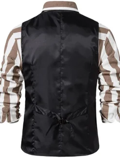 Best OUKU Men's Vest Waistcoat Daily Wear Vacation Going out Vintage British Spring & Fall Button Polyester Comfortable Plaid Single Breasted Lapel Regular Fit Grey Black khaki Vest