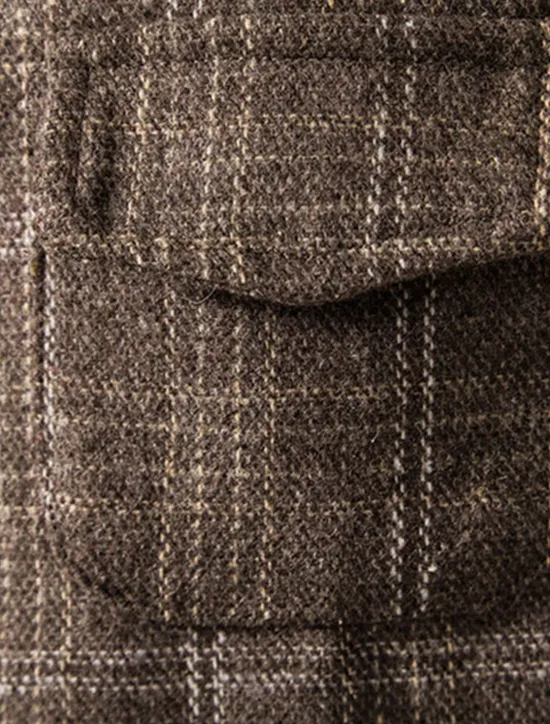 Best OUKU Men's Vest Waistcoat Daily Wear Vacation Going out Vintage British Spring & Fall Button Polyester Comfortable Plaid Single Breasted Lapel Regular Fit Grey Black khaki Vest