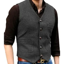 Online OUKU Men's Vest Waistcoat Daily Wear Vacation Going out Fashion Basic Spring & Fall Button Polyester Comfortable Plain Single Breasted V Neck Regular Fit Black Red Dark Navy Ocean Blue Vest