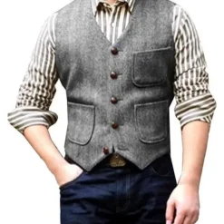 Online OUKU Men's Vest Waistcoat Daily Wear Vacation Going out Fashion Basic Spring & Fall Button Polyester Comfortable Plain Single Breasted V Neck Regular Fit Black Red Dark Navy Ocean Blue Vest