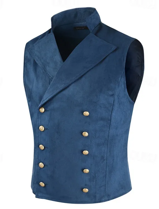 Hot OUKU Men's Vest Waistcoat Daily Wear Vacation Going out Vintage Fashion Spring & Fall Button Polyester Comfortable Plain Double Breasted Lapel Regular Fit Black Royal Blue Brown Rose Red Vest