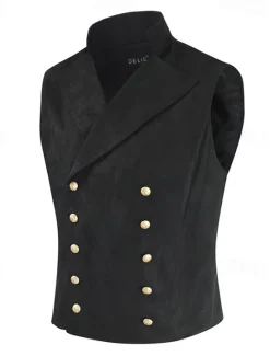 Hot OUKU Men's Vest Waistcoat Daily Wear Vacation Going out Vintage Fashion Spring & Fall Button Polyester Comfortable Plain Double Breasted Lapel Regular Fit Black Royal Blue Brown Rose Red Vest
