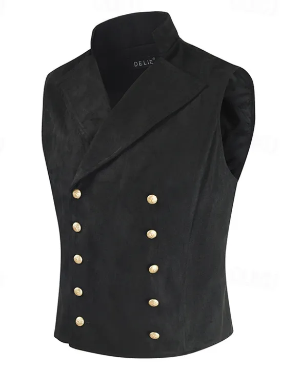 Hot OUKU Men's Vest Waistcoat Daily Wear Vacation Going out Vintage Fashion Spring & Fall Button Polyester Comfortable Plain Double Breasted Lapel Regular Fit Black Royal Blue Brown Rose Red Vest
