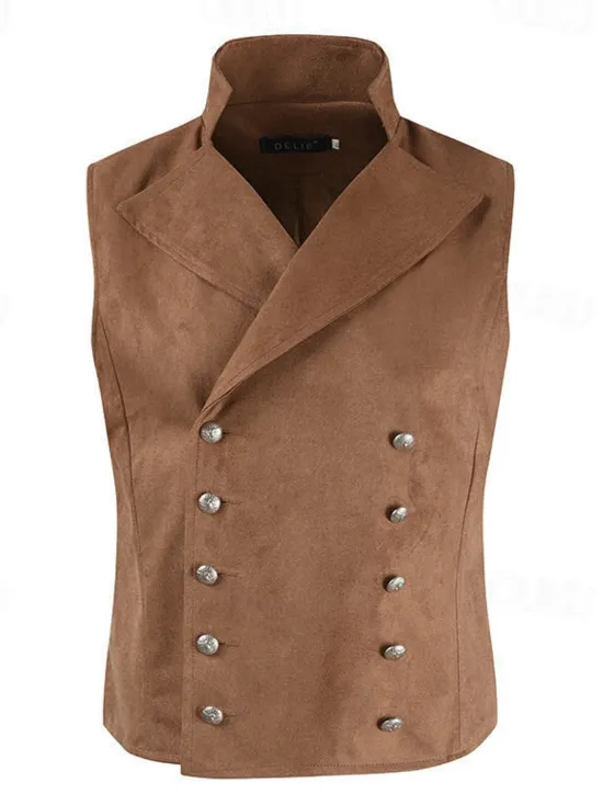Hot OUKU Men's Vest Waistcoat Daily Wear Vacation Going out Vintage Fashion Spring & Fall Button Polyester Comfortable Plain Double Breasted Lapel Regular Fit Black Royal Blue Brown Rose Red Vest