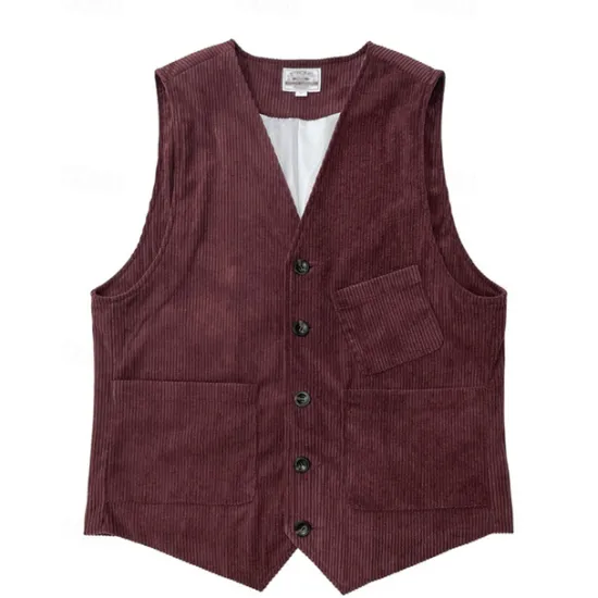 Sale OUKU Men's Vest Waistcoat Gilet Vacation Party Business Fashion Casual Spring Fall Buttons Pocket Polyester Corduroy Comfortable Solid Color Single Breasted One-button V Neck Regular Fit Dark Brown Black