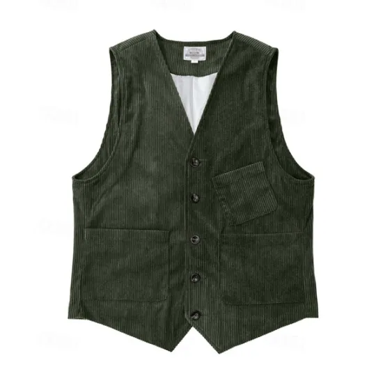 Sale OUKU Men's Vest Waistcoat Gilet Vacation Party Business Fashion Casual Spring Fall Buttons Pocket Polyester Corduroy Comfortable Solid Color Single Breasted One-button V Neck Regular Fit Dark Brown Black