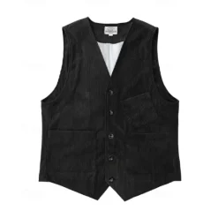 Sale OUKU Men's Vest Waistcoat Gilet Vacation Party Business Fashion Casual Spring Fall Buttons Pocket Polyester Corduroy Comfortable Solid Color Single Breasted One-button V Neck Regular Fit Dark Brown Black