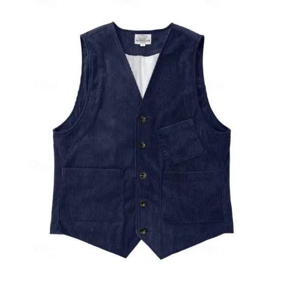 Sale OUKU Men's Vest Waistcoat Gilet Vacation Party Business Fashion Casual Spring Fall Buttons Pocket Polyester Corduroy Comfortable Solid Color Single Breasted One-button V Neck Regular Fit Dark Brown Black