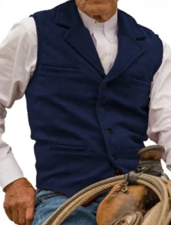 Online OUKU Men's Vest Waistcoat Gilet Vacation Daily Wedding Party Date Fashion Casual Spring Fall Buttons Pocket Polyester Comfortable Plain Single Breasted One-button Lapel Regular Fit Silver Black Red