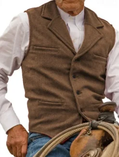 Online OUKU Men's Vest Waistcoat Gilet Vacation Daily Wedding Party Date Fashion Casual Spring Fall Buttons Pocket Polyester Comfortable Plain Single Breasted One-button Lapel Regular Fit Silver Black Red
