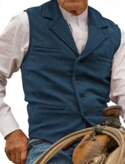 Online OUKU Men's Vest Waistcoat Gilet Vacation Daily Wedding Party Date Fashion Casual Spring Fall Buttons Pocket Polyester Comfortable Plain Single Breasted One-button Lapel Regular Fit Silver Black Red