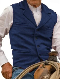 Online OUKU Men's Vest Waistcoat Gilet Vacation Daily Wedding Party Date Fashion Casual Spring Fall Buttons Pocket Polyester Comfortable Plain Single Breasted One-button Lapel Regular Fit Silver Black Red