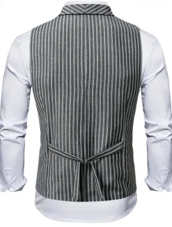 New OUKU Men's Vest Waistcoat Gilet Vacation Party Business Fashion Casual Summer Spring Buttons Pocket Polyester Comfortable Plaid Stripes Single Breasted One-button Lapel Regular Fit Black Brown Light Grey