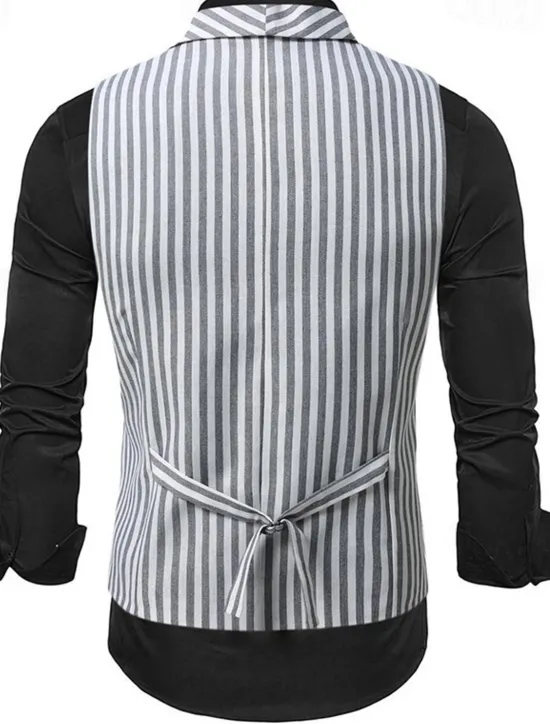New OUKU Men's Vest Waistcoat Gilet Vacation Party Business Fashion Casual Summer Spring Buttons Pocket Polyester Comfortable Plaid Stripes Single Breasted One-button Lapel Regular Fit Black Brown Light Grey