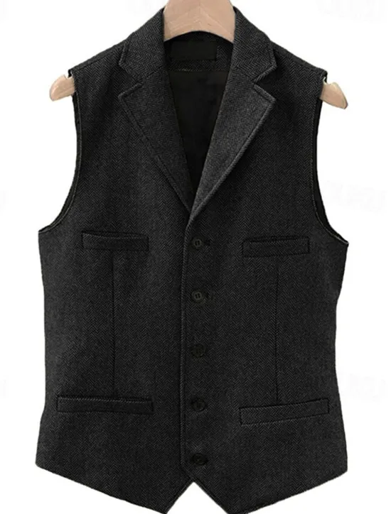 Outlet OUKU Men's Vest Waistcoat Gilet Vacation Daily Wedding Party Date Fashion Casual Spring Fall Buttons Pocket Polyester Comfortable Plain Single Breasted One-button Lapel Regular Fit Black Navy Blue Dark