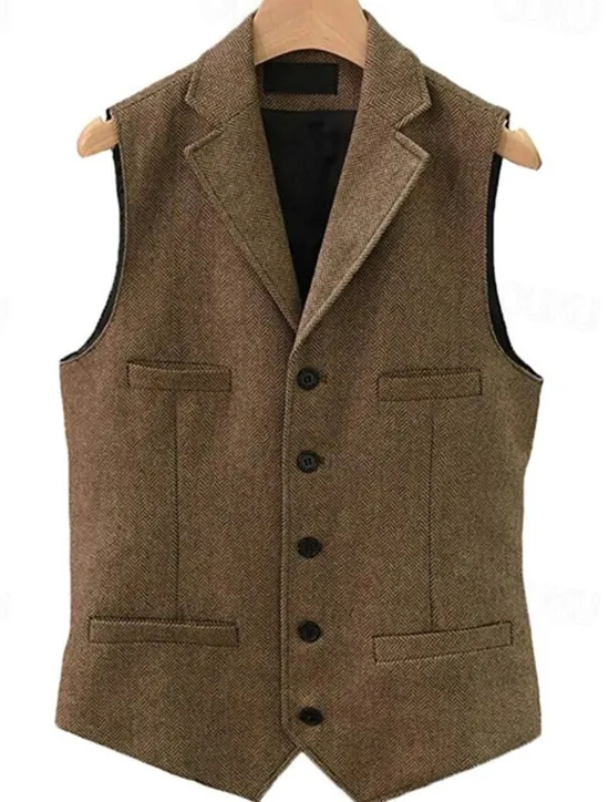 Outlet OUKU Men's Vest Waistcoat Gilet Vacation Daily Wedding Party Date Fashion Casual Spring Fall Buttons Pocket Polyester Comfortable Plain Single Breasted One-button Lapel Regular Fit Black Navy Blue Dark
